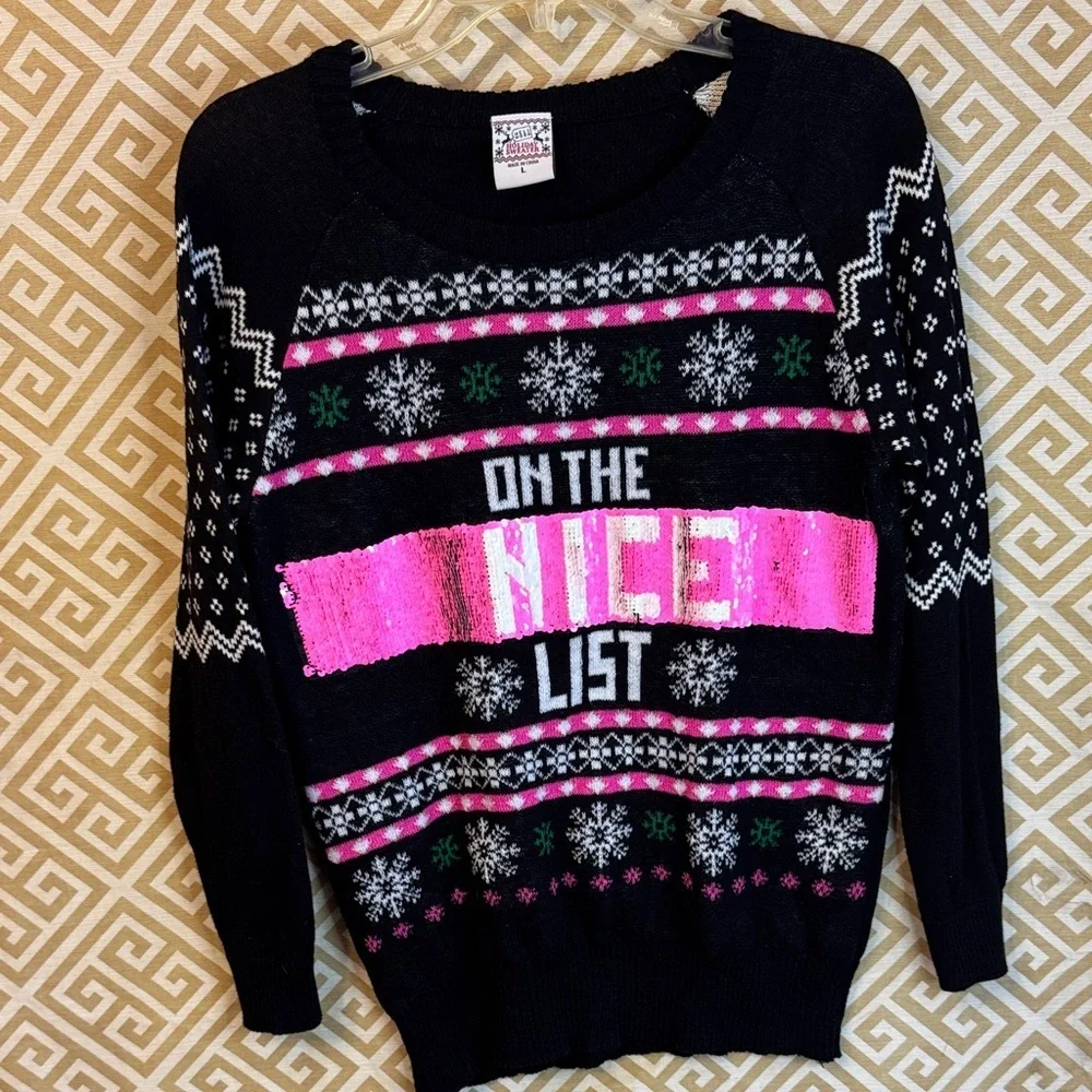 Well Worn Black and Pink Festive Sweater